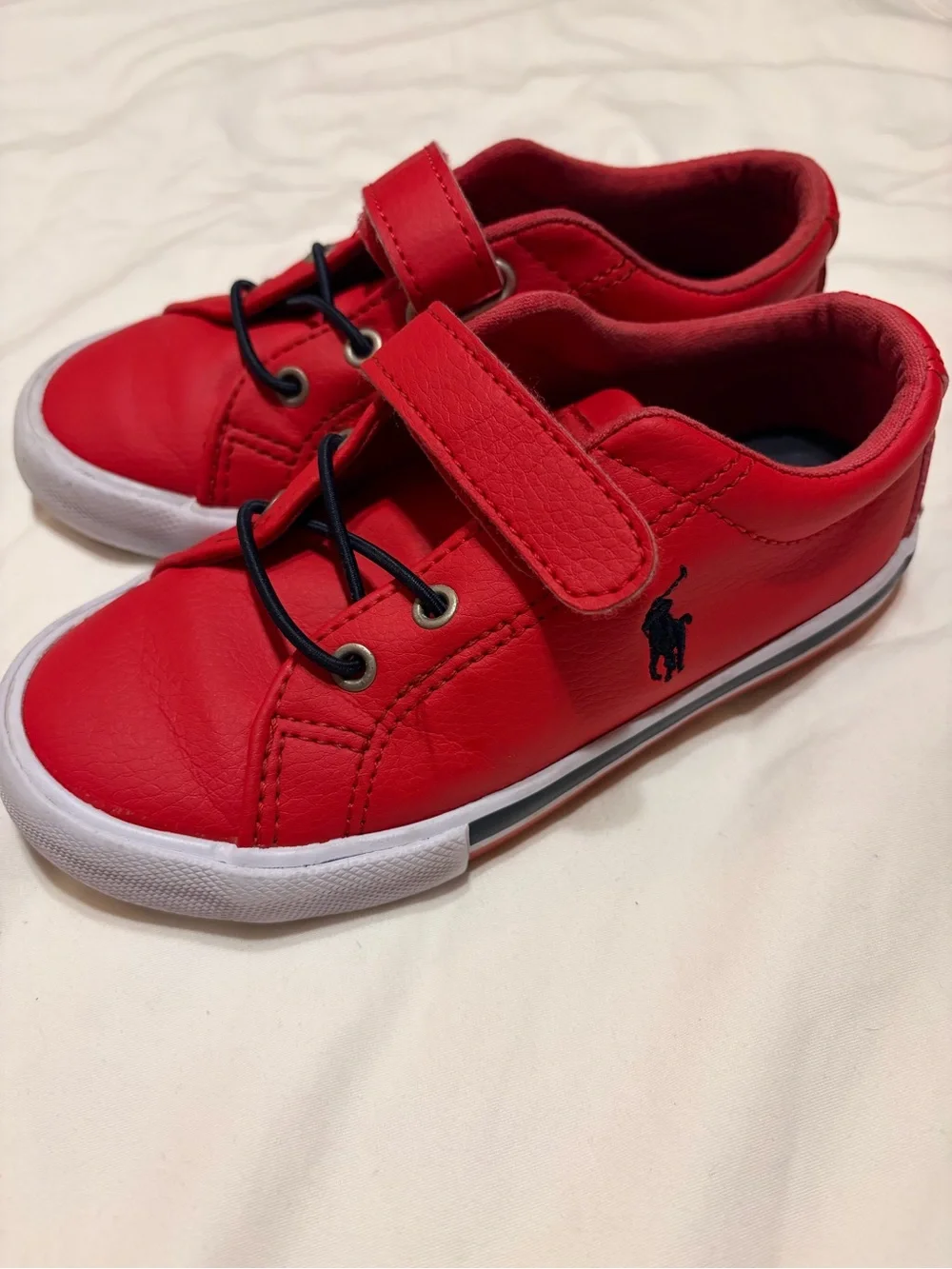 Ralph Lauren Kids' Red Polo Logo Velcro Sneakers